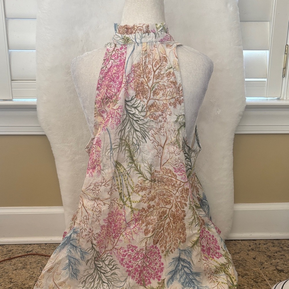Pilcro Floral Halter Tank Top in White with Pink, Blue, and Tan Prints - Picture 4 of 6